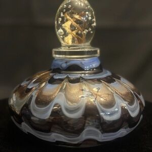 Dale Tiffany Favrile hand-blown art glass bottle featuring copper foil accents